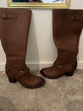 Born Tall Brown Leather Riding Boots with Buckle Strap